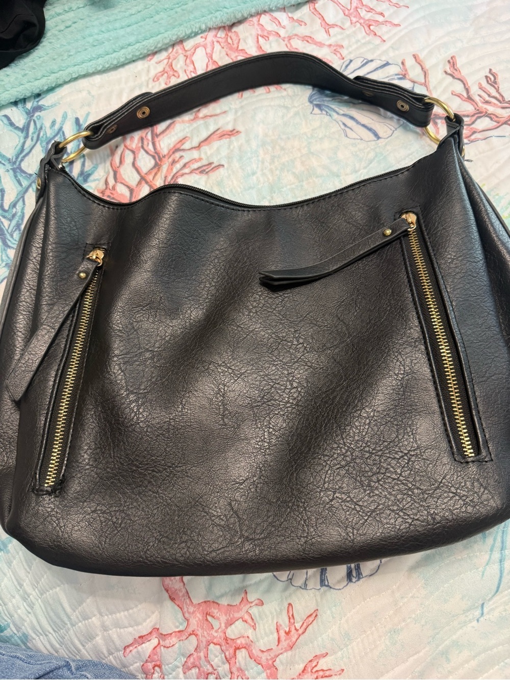 Classic Black Faux-Leather Shoulder Bag